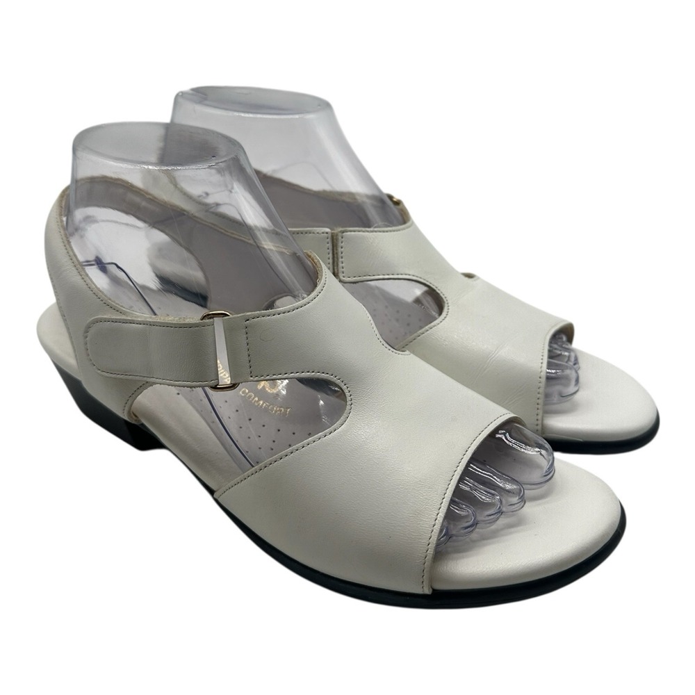 SAS Suntimer Sandals Women's Size 8.5 N NARROW White Leather Heels Adjustable